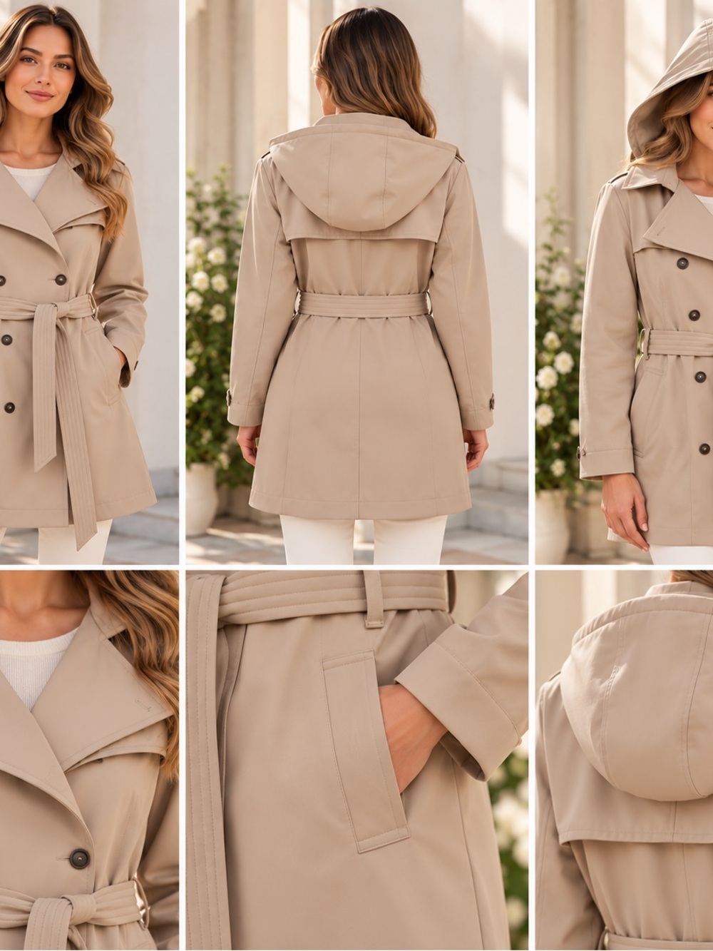 NWT Calvin Klein Hooded Belted Trench Coat Beige XXL